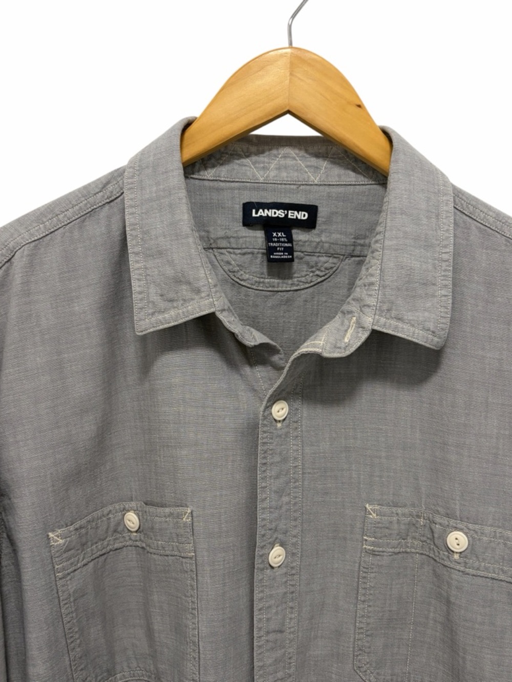 Lands’ End 100% Cotton Grey Collared Long Sleeve Button Down Shirt NWOT XXL